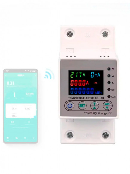 Умное реле контроля напряжения и тока 80А TOMPD-80LW WiFi