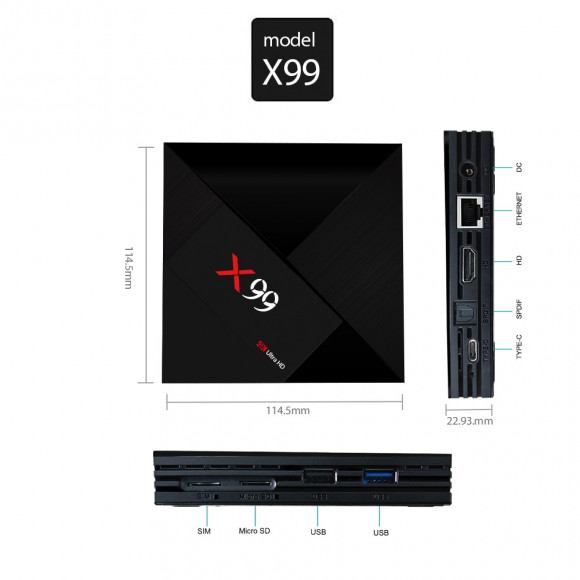 Андроид ТВ приставка Smart TV X99 4/64Gb Rockchip RK3399 Type-C USB 3.1