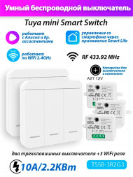 Умный выключатель (3 реле Wi-Fi+2 тройных выкл с батарейкой) Умный выключатель (3 реле Wi-Fi+2 тройных выкл с батарейкой)