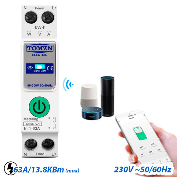 Умное Wi-Fi реле TOMZN TOB9S-VAP на DIN рейку. Счётчик электроэнергии таймер ограничение по току и напряжению. Управление через умный дом Tuya/SmartLive. Работает с Алисой Умное Wi-Fi реле TOMZN TOB9S-VAP на DIN рейку. Счётчик электроэнергии таймер ограничение по току и напряжению. Управление через умный дом Tuya/SmartLive. Работает с Алисой