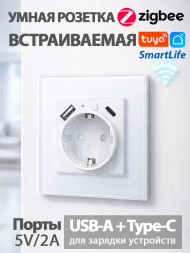 Умная розетка Zigbee TY-201 220 В Smart Life с USB и Type-C (встраиваемая)