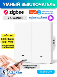 Умный выключатель Zigbee двухклавишный с индикатором Tuya Smart Life / Алиса Умный выключатель Zigbee двухклавишный с индикатором Tuya Smart Life / Алиса