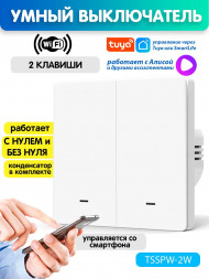 Умный выключатель Wi-Fi двухклавишный с индикатором Tuya Smart Life / Алиса