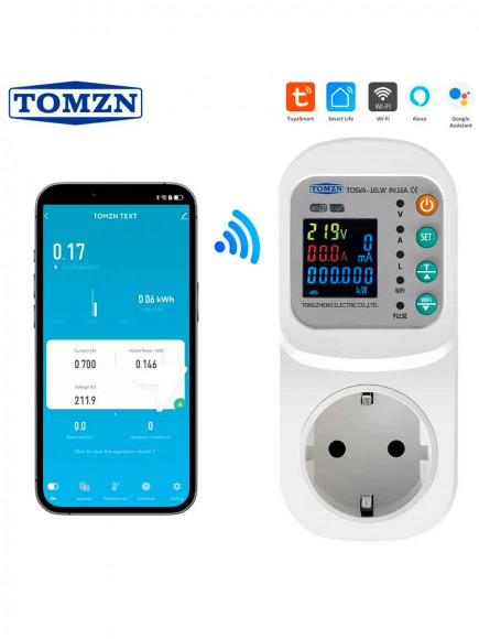 Защитное WiFi реле напряжения и тока в розетку TOSVA-16LW Smart Life или Digma Защитное WiFi реле напряжения и тока в розетку TOSVA-16LW Smart Life или Digma