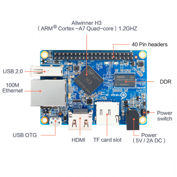 Orange Pi One 512Mb/1Gb одноплатный ПК Allwinner H3 Orange Pi One 512Mb/1Gb одноплатный ПК Allwinner H3